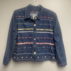 Koret City Blues Women's Denim Long Sleeve Button Jacket Embroidered & Beaded -L